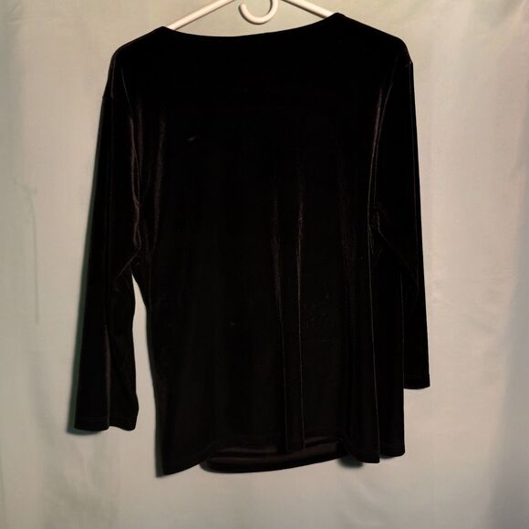 Jaclyn Smith Black Velvet Drape Front Top – Long Sleeve Deep V-Neck Blouse - Picture 4 of 4